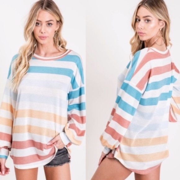 020 Cozy Colorful Striped Long Sleeve Top - Picture 4 of 4